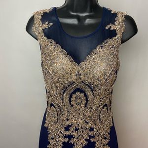 Gold and Navy Blue Formal Dress-Size 4